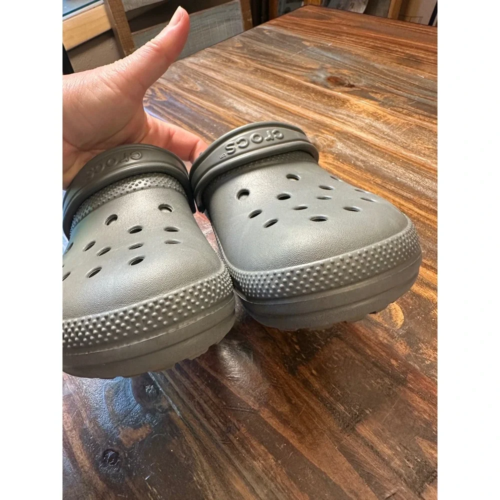 Crocs Classic Lined Clog‎ Slate Grey Men 7 Women 9 Fuzzy Comfort Mule Slippers